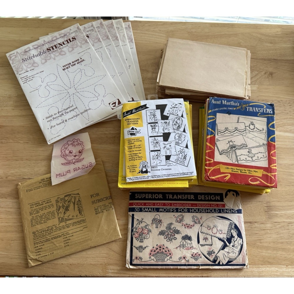 VTG Embroidery Transfer & Stencil Lot ~ Cut & Uncut